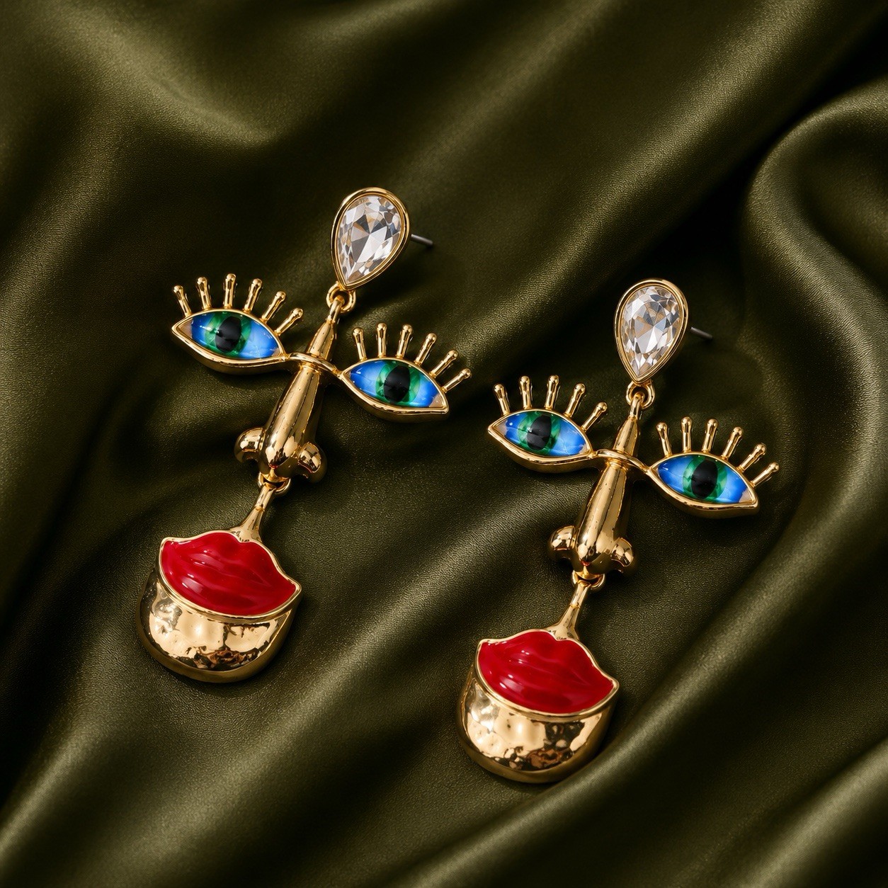 Portrait Earrings Surreal Museum Gothic Evil Eye Face Gold Boho Retro Y2K Retro