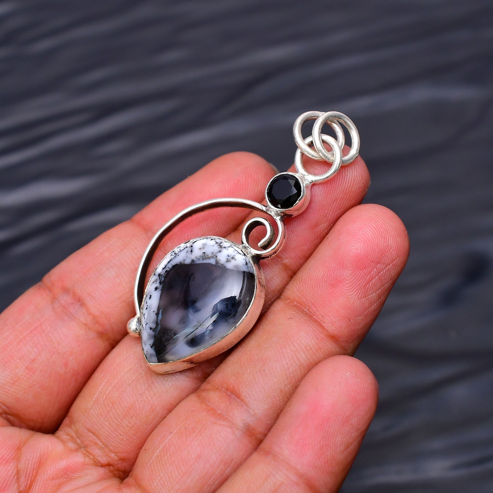Dendrite Opal Gemstone 925 Sterling Silver Jewelry Pendant 2.04″