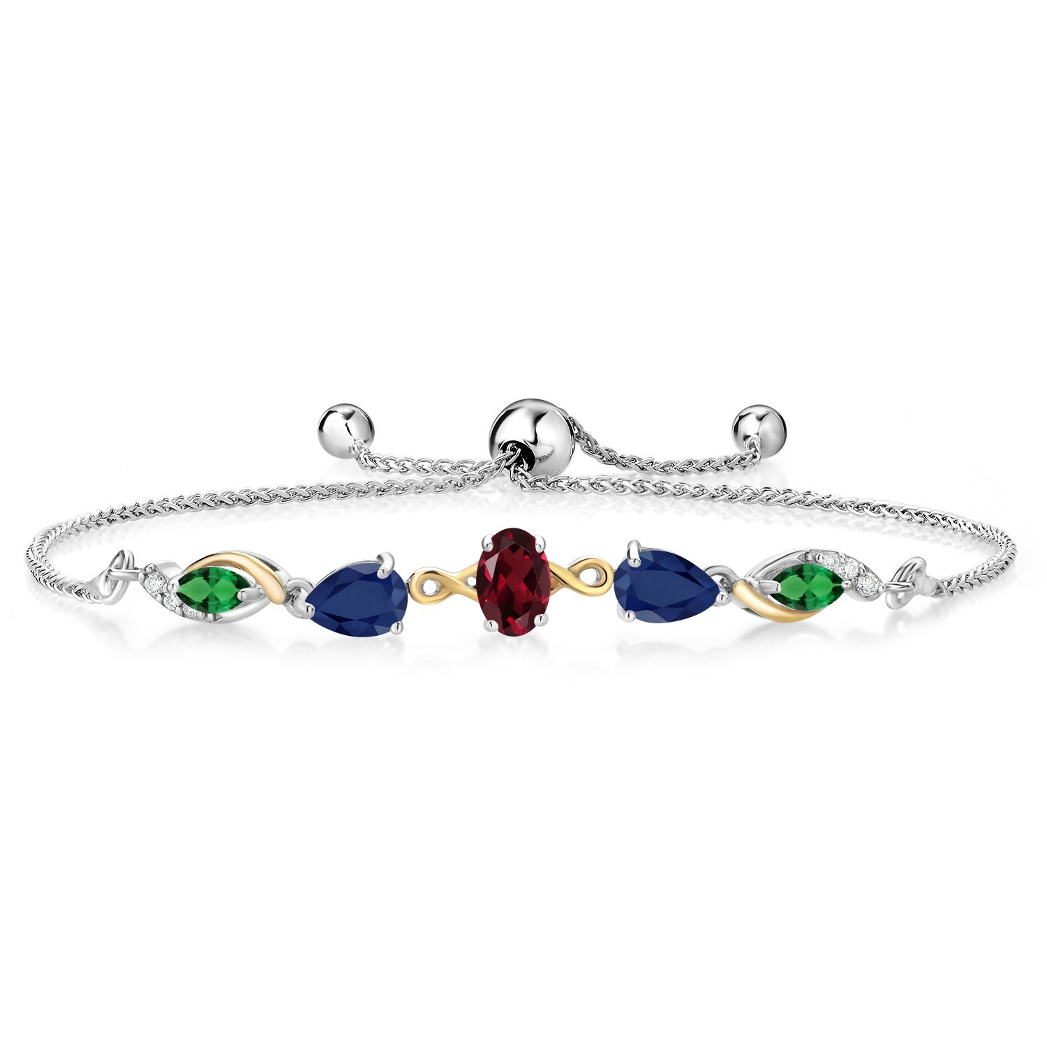 925 Silver and 10K Yellow Gold Rhodolite Garnet Sapphire Nano Emerald and Lab