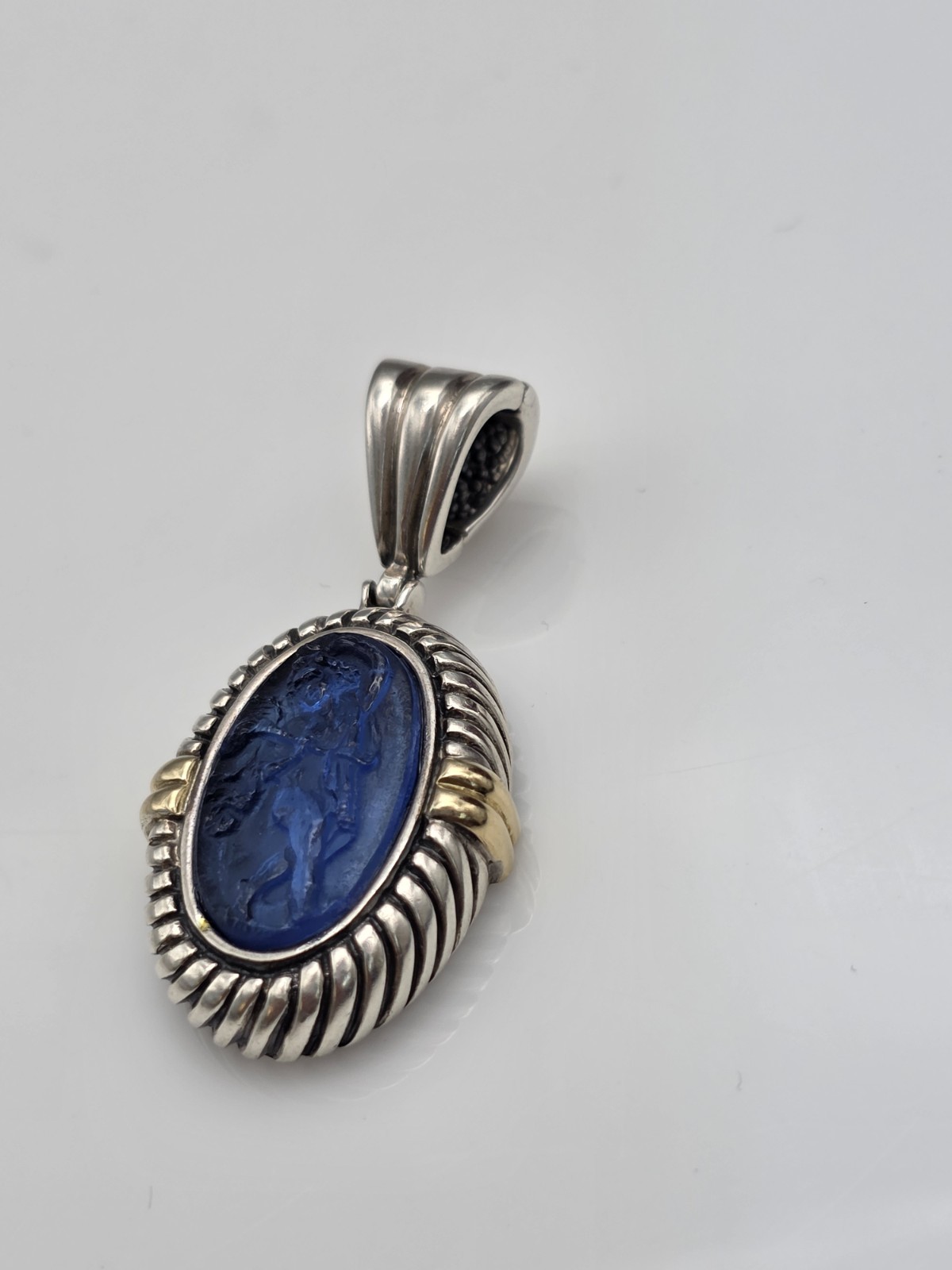 PHILLIP GABRIEL MENEGATTI 18K GOLD STERLING SILVER BLUE WOMAN GLASS PENDANT