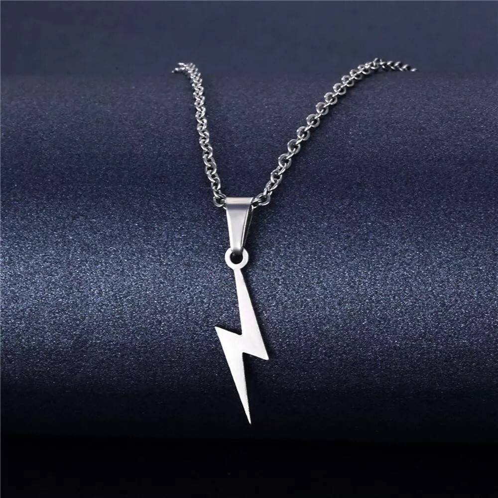 Silver Rope Chain Necklace with Lightning Bolt Pendant –Trendy Statement Jewelry
