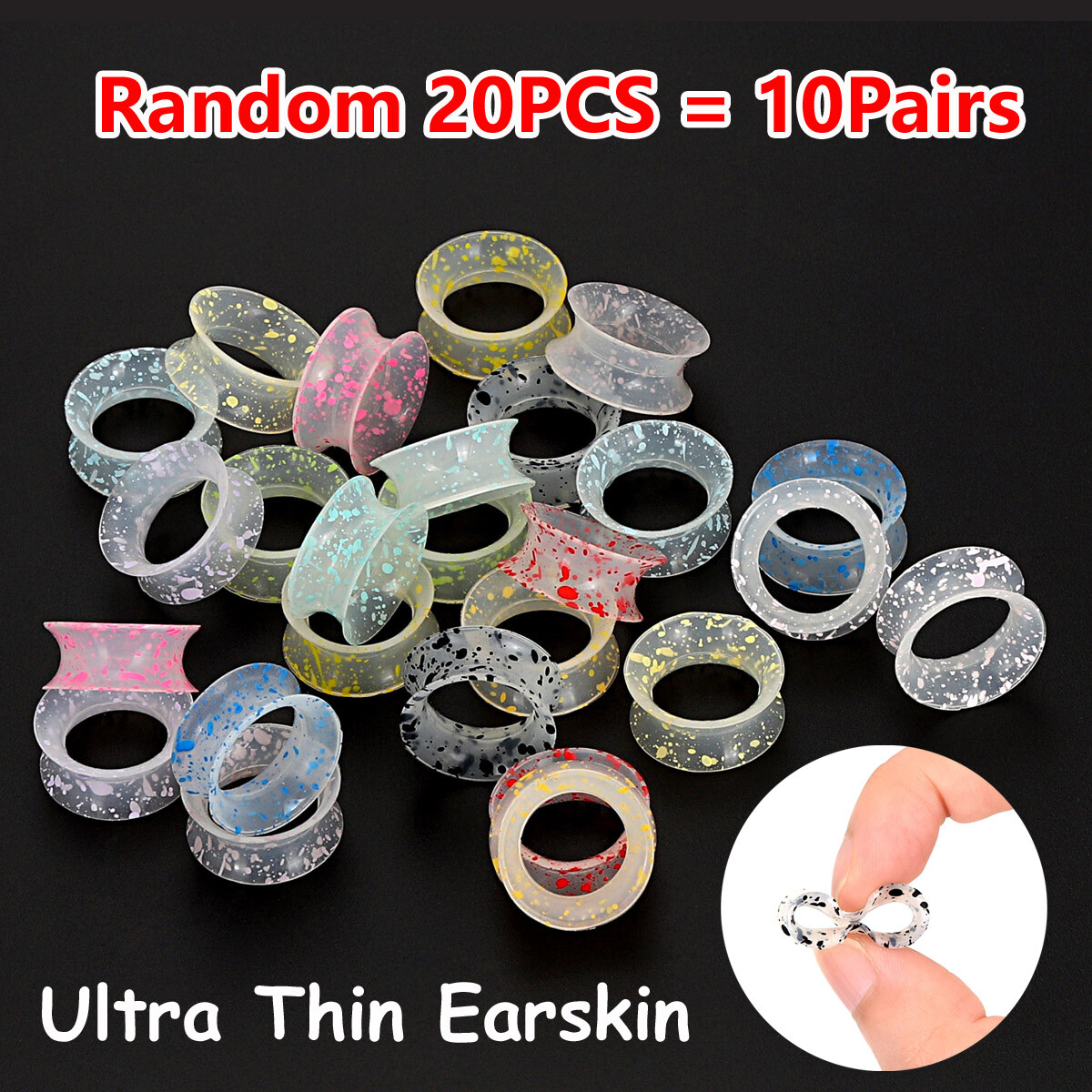 20Pcs Thin Silicone Ear Skin Tunnels Plugs Gauges Earskin Earlets Flesh Gauge