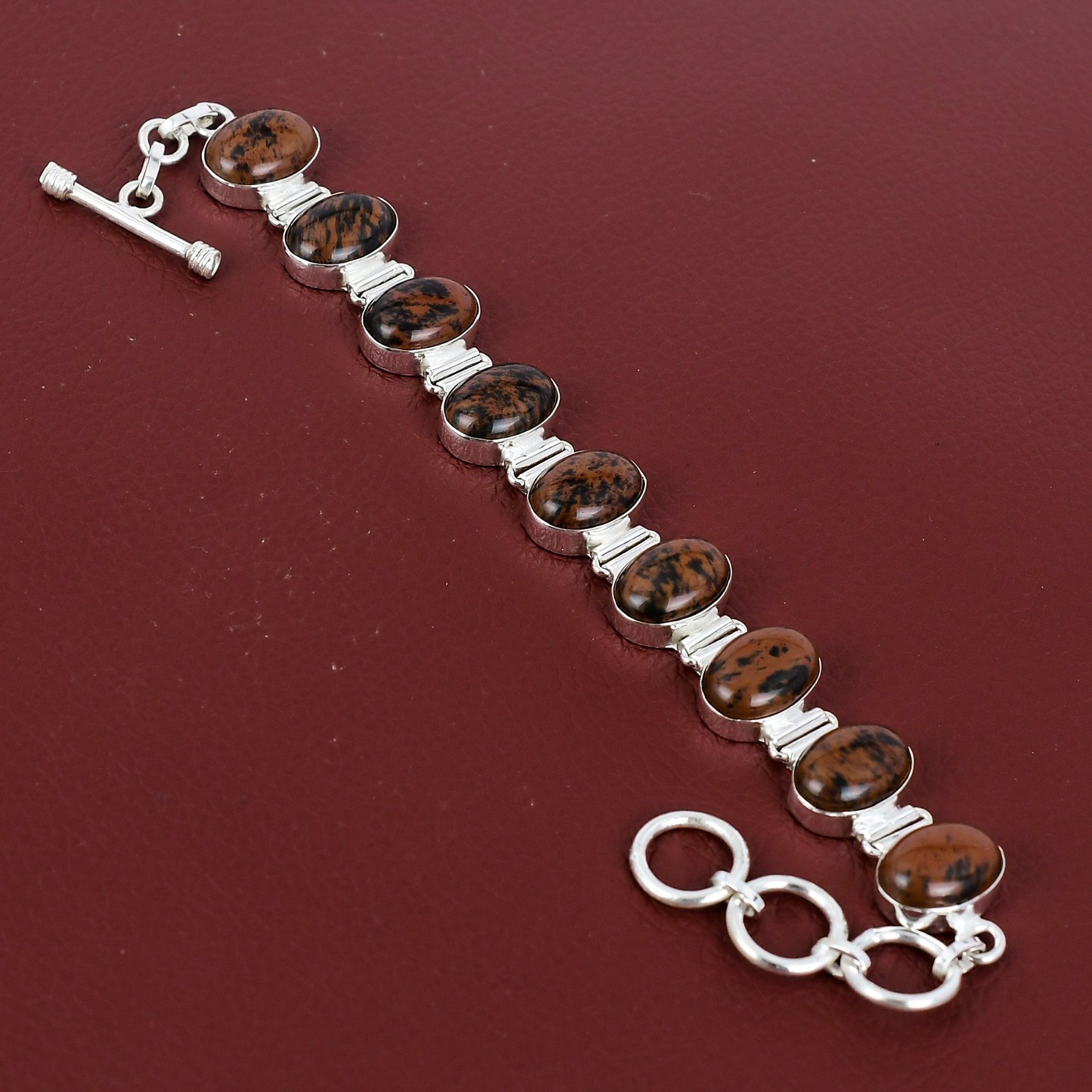 Mahogany Obsidian Bracelet Adjustable Chain Bracelet 925 Sterling Silver Jewelry