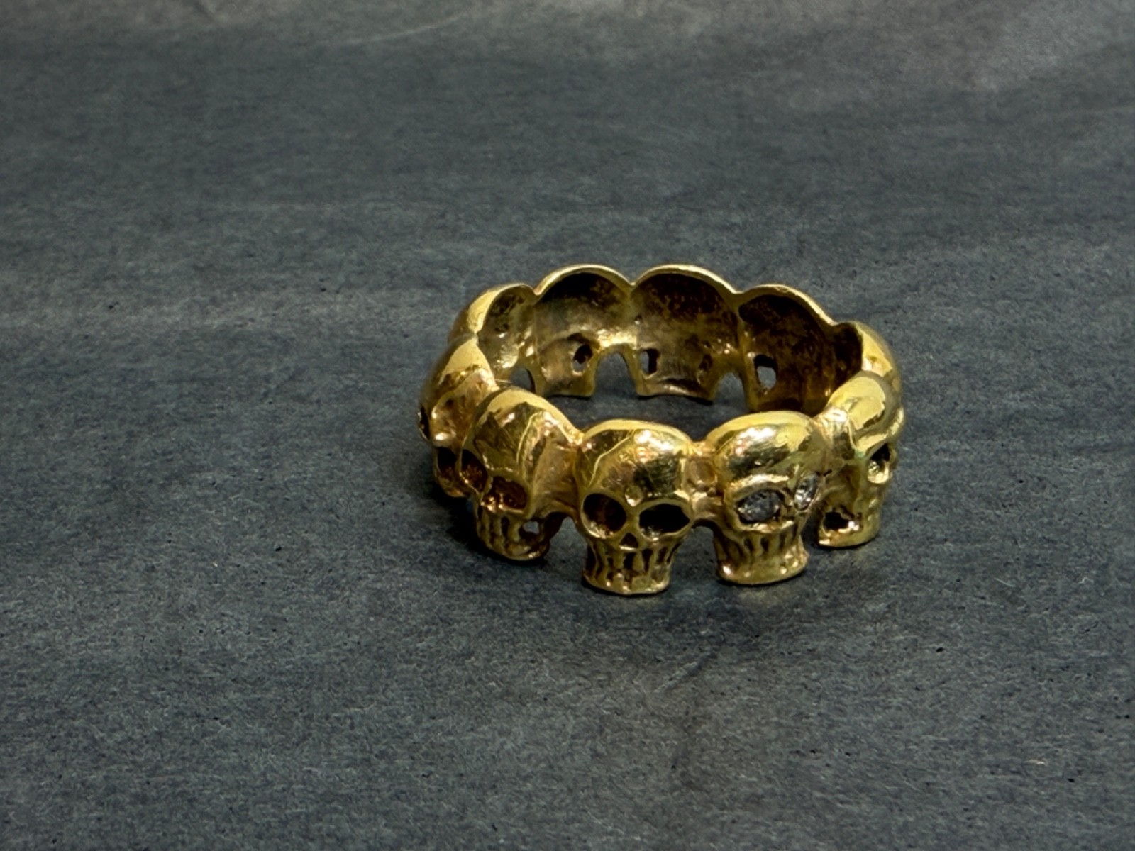 Antique Victorian Memento Mori Skulls Men Gild Silver Eternity Band Ring Diamond