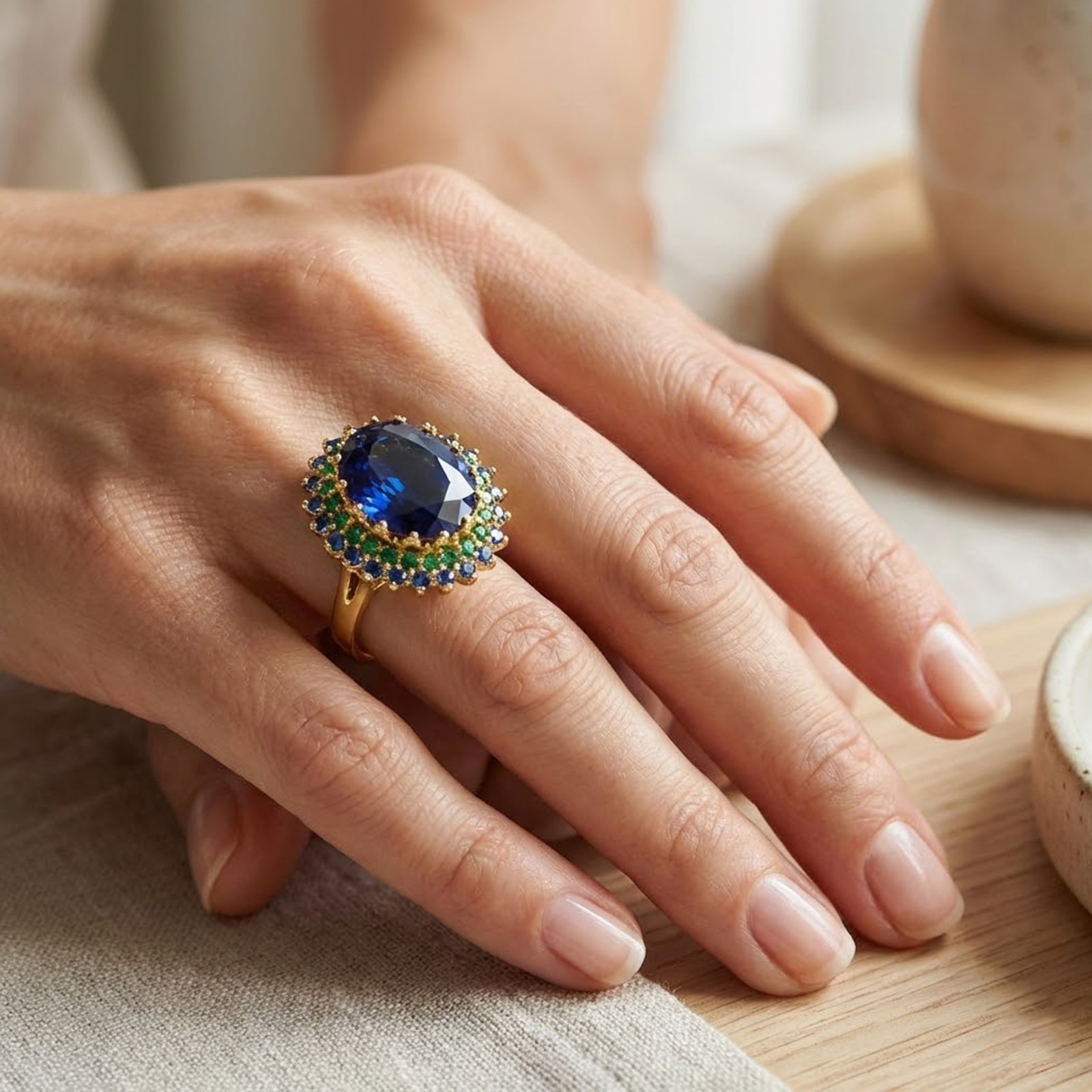 TIMELESS HALO RINGS – ROYAL BLUE TANZANITE OVAL 26.55CT 925 STERLING SILVER GIFT