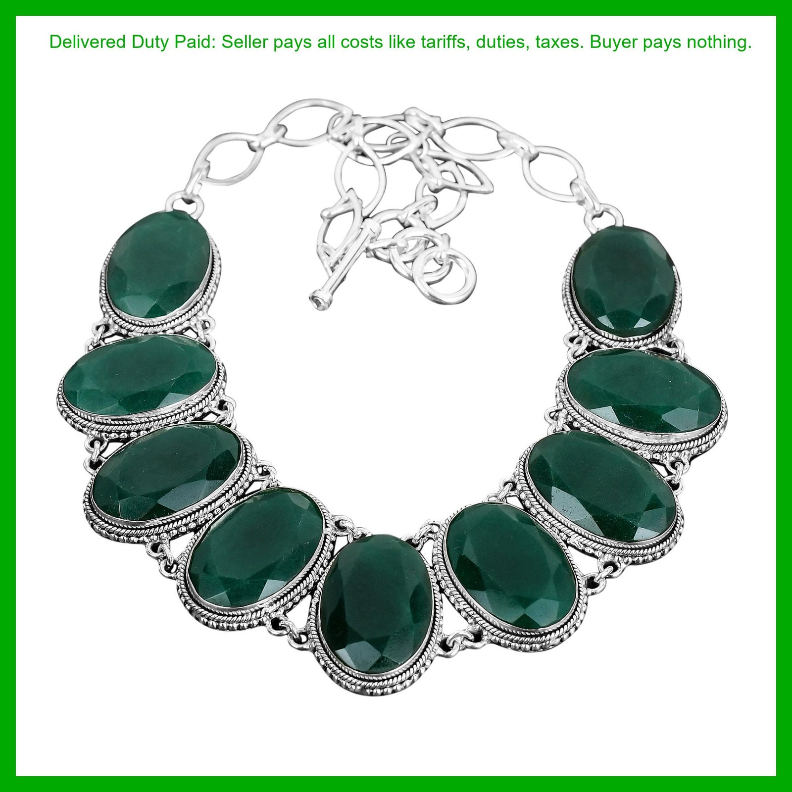925 Silver Zambian Emrald Stone Engagement Vintage Daughter Gift Chain Necklace