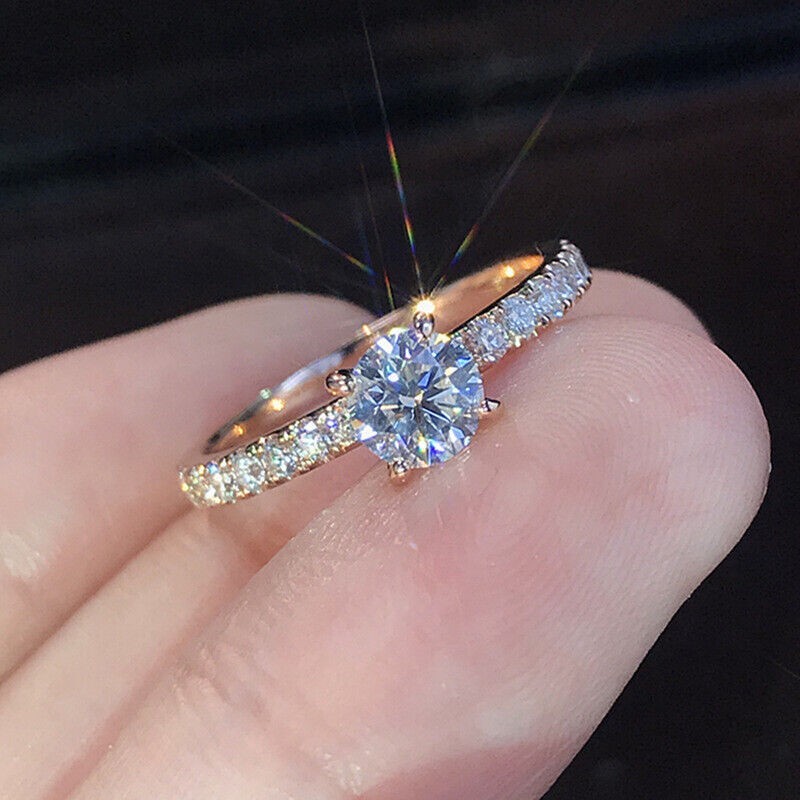 Exquisite Silver Round Artificial Sapphire Ring Women Wedding Bride Jewelry