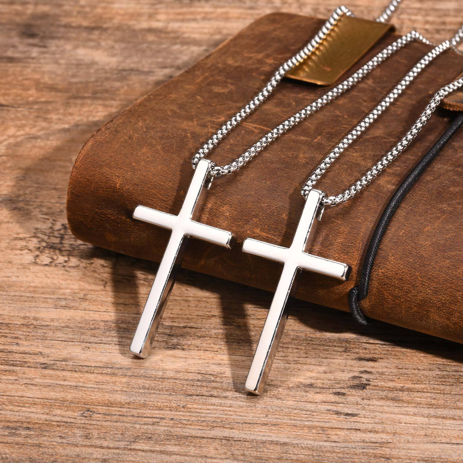 Cross Necklace for Men Women,Plain Cross Pendant Collar with Box Chain Gift