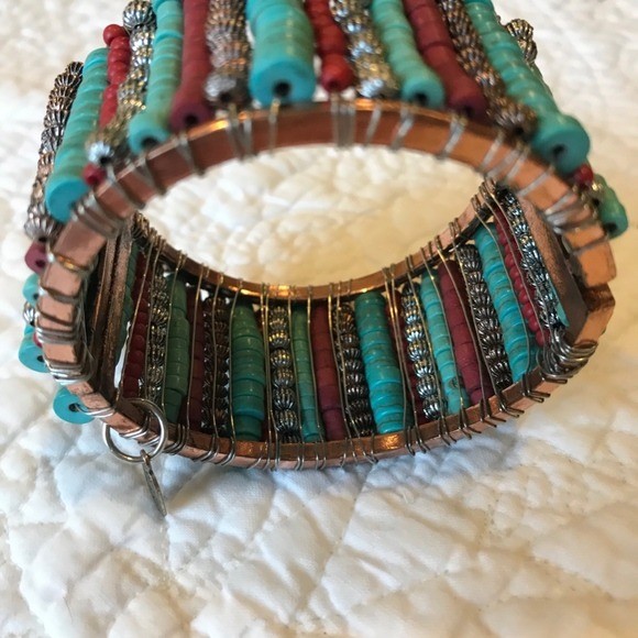 Treska Beaded Cuff Bracelet Turquoise Red Copper