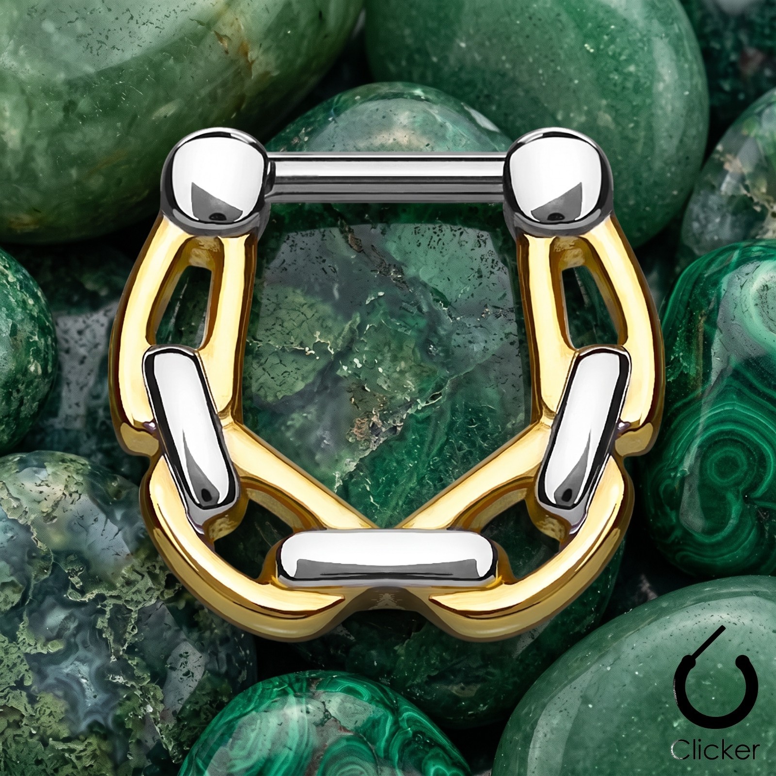 1 – 16 Gauge 10mm Linked Chain Hanging Stainless Steel Septum Clicker Ring F128
