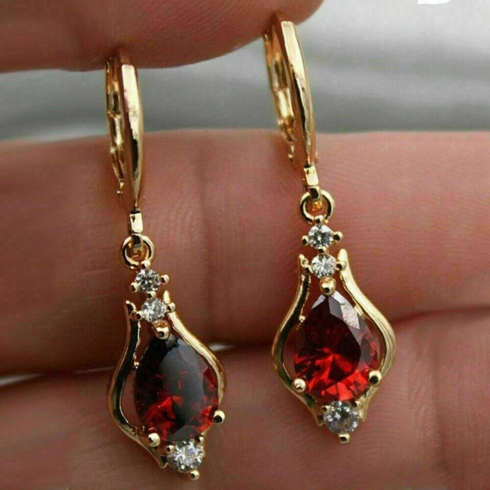 3.05Ct Art Deco Pear Lab Created Drop/Dangle 14K Yellow Gold Plated Earrings