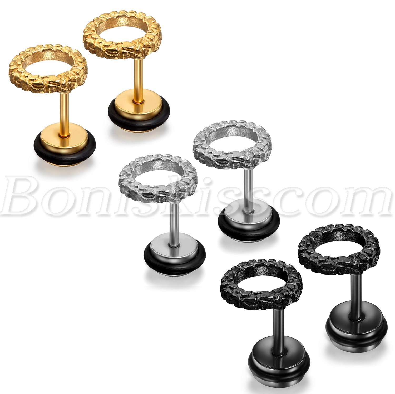 Mens Women Retro Geometry Hollow Round Stainless Steel Unisex Earrings Ear Studs