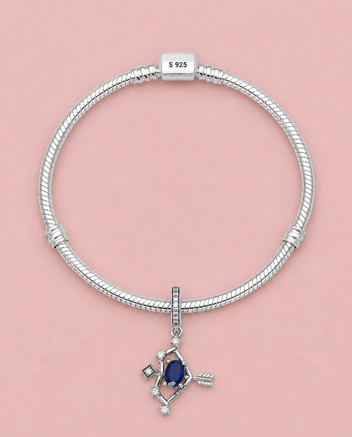 20cm S925 Silver Snake Chain Bracelet with Zodiac Charm