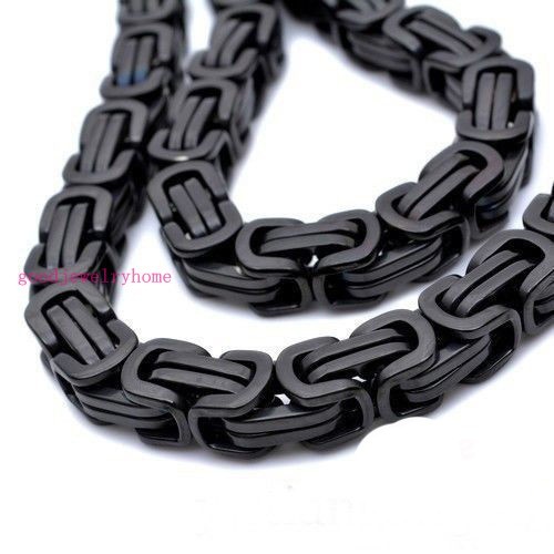 4/5/8mm Heavy Wide Men’s Handmade Black Stainless Steel Byzantine Chain Necklace