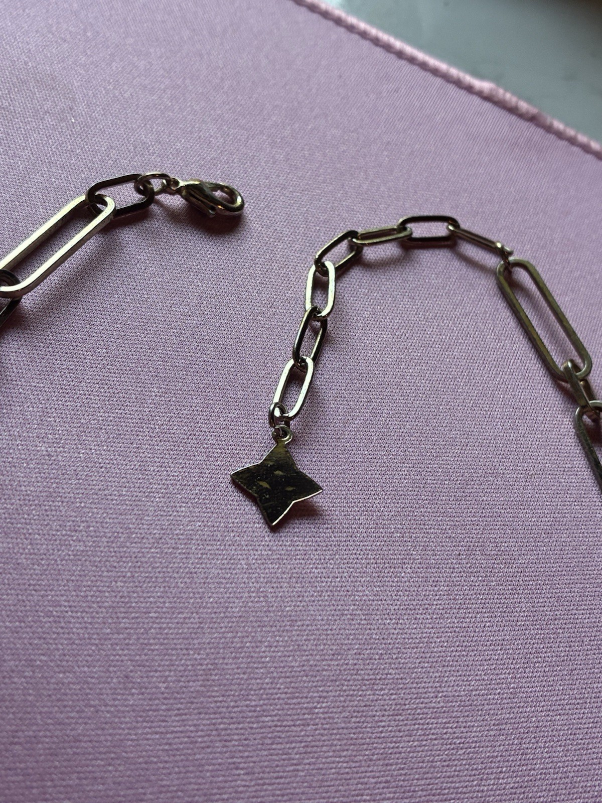 Silver-Tone Paperclip Chain Necklace Star Charm Adjustable Lobster Closure