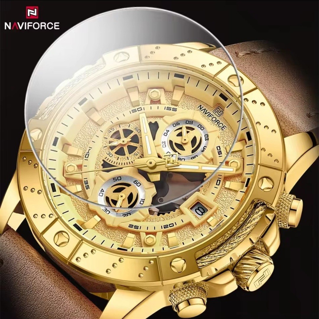 NAVIFORCE Mens Quartz Luxury Business Watch Chronograph Leather Strap Waterproof