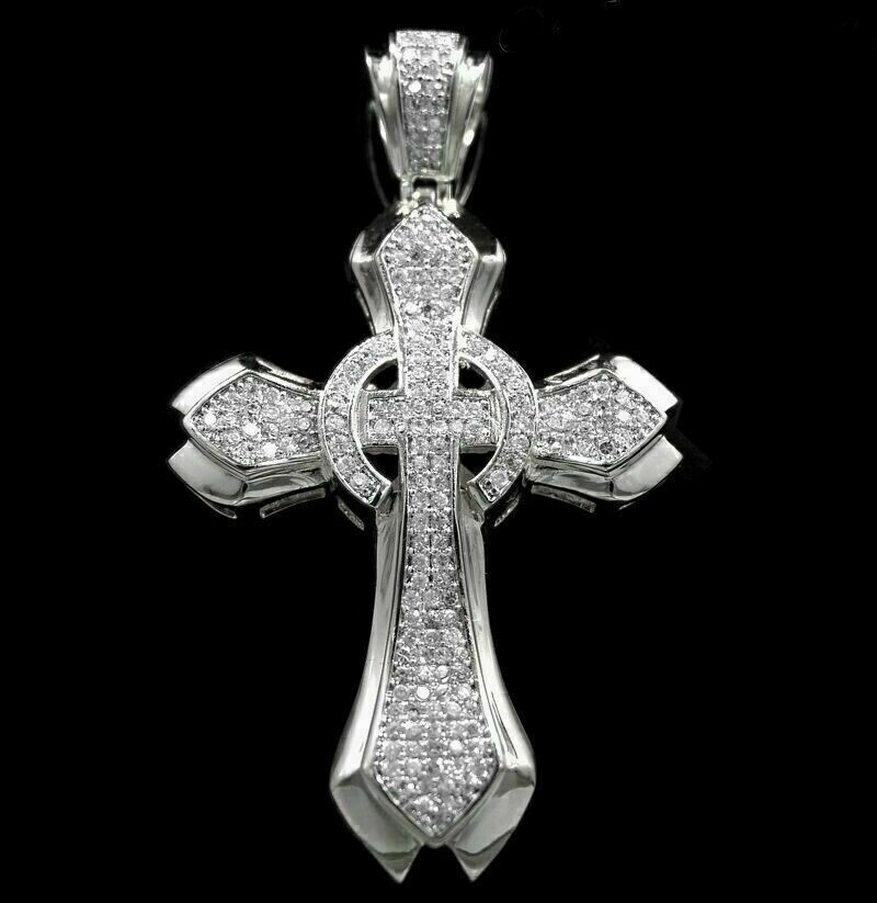3.00 CT Round Cut Moissanite Real 925 Sterling Silver Cross Men’s Charm Pendant