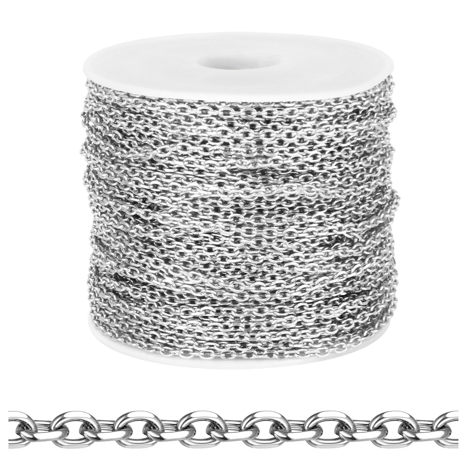 [66 FT] Stainless Steel Rolo Cable Chains Bulk for Jewelry Making, 2mm 304 St…