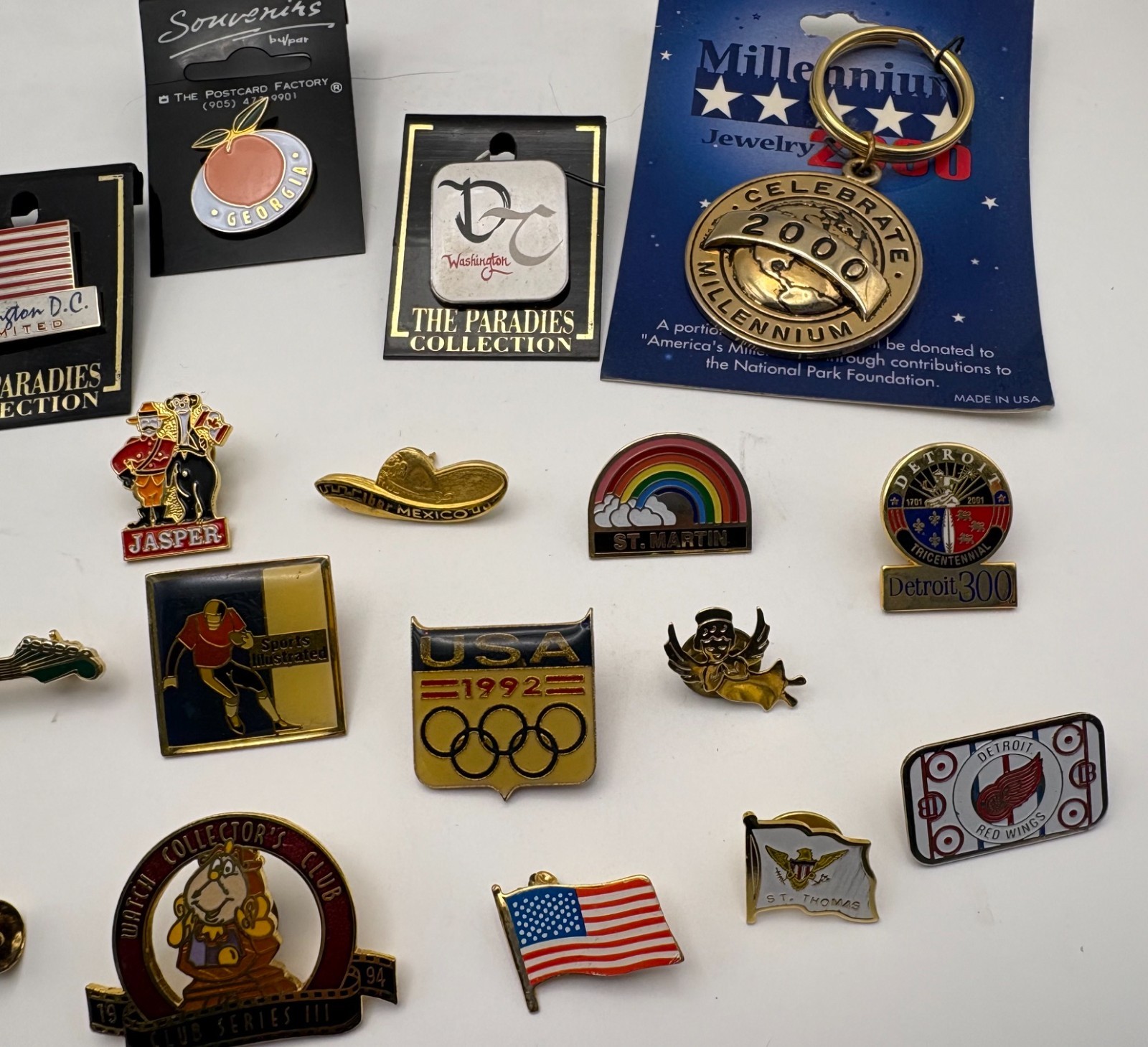 Vintage Lapel Pin Lot of 20 Disney Cogsworth Red Wings Olympics Travel Souvenirs