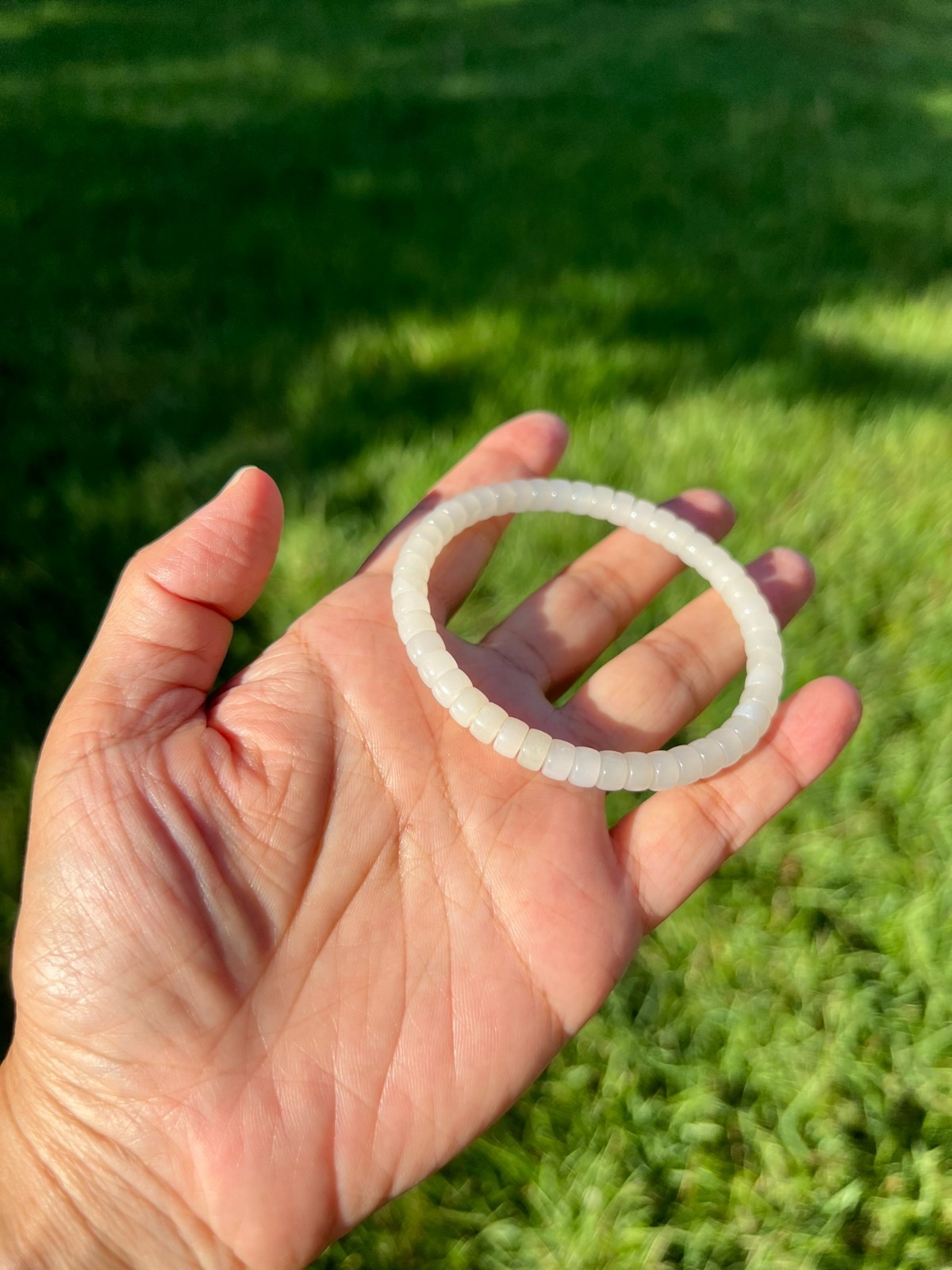 Genuine Transparent White Nephrite Jade 6x4mm Bead 7.75″ Bracelet H374 1