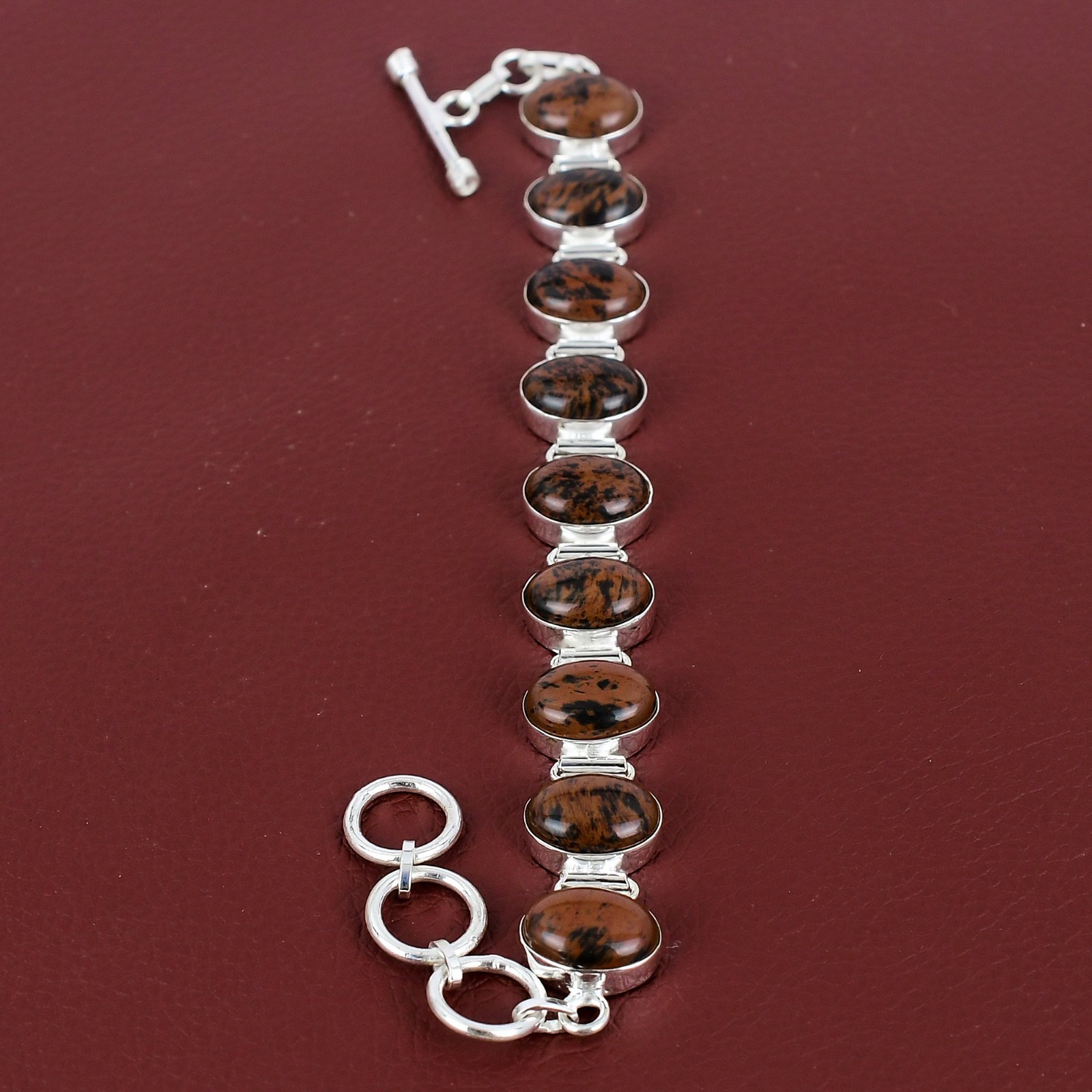 Mahogany Obsidian Bracelet Adjustable Chain Bracelet 925 Sterling Silver Jewelry