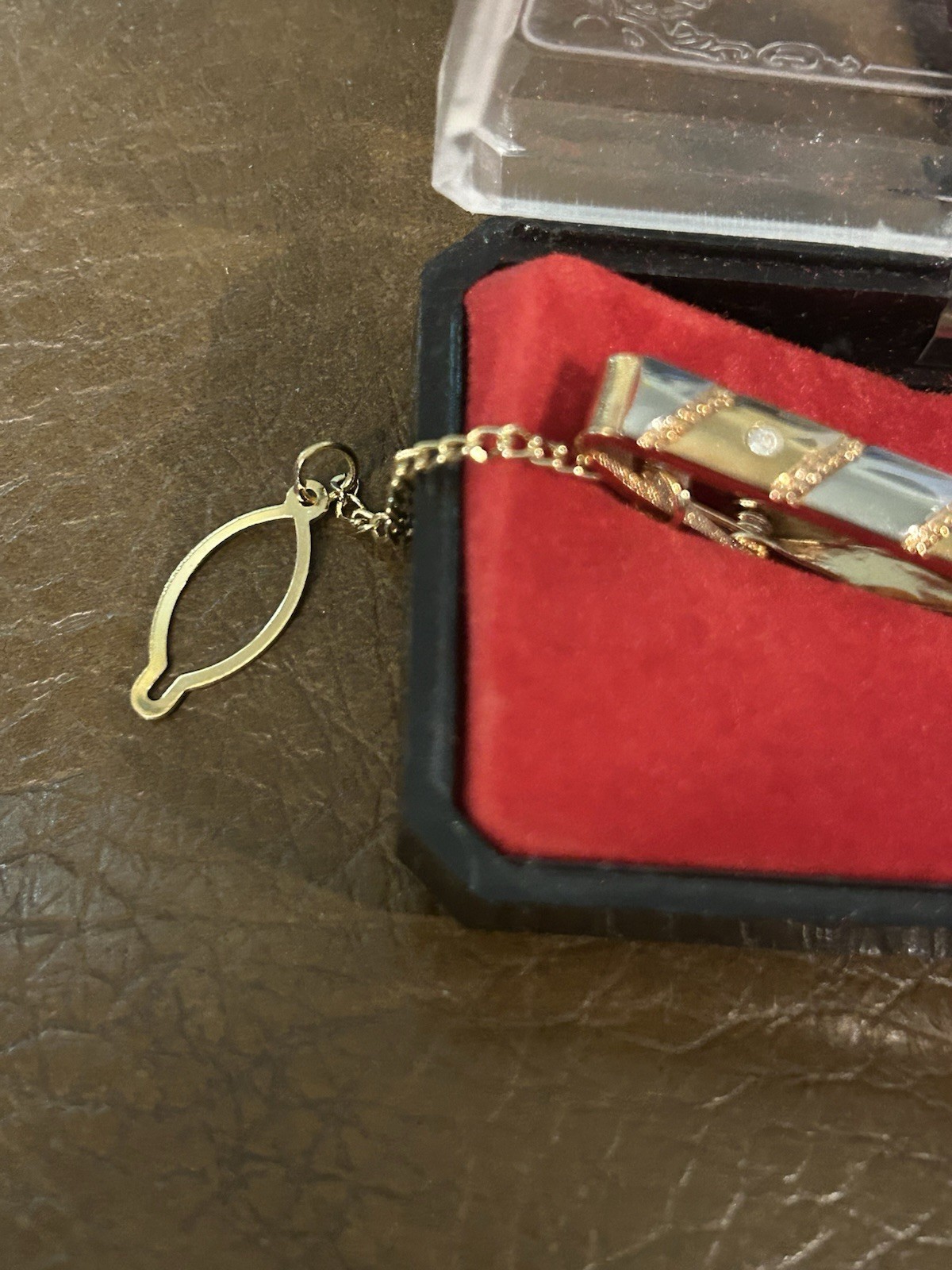 Vintage Two Tone Gold & Silver Color PARIS Tie Bar Clip With Chain