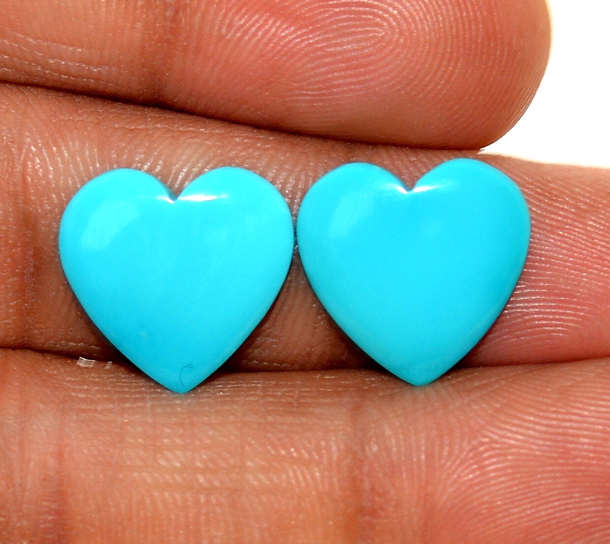 15×15 mm Certified Natural Turquoise Heart Shape Cabochon Pair 6.95 CTS Gemstone