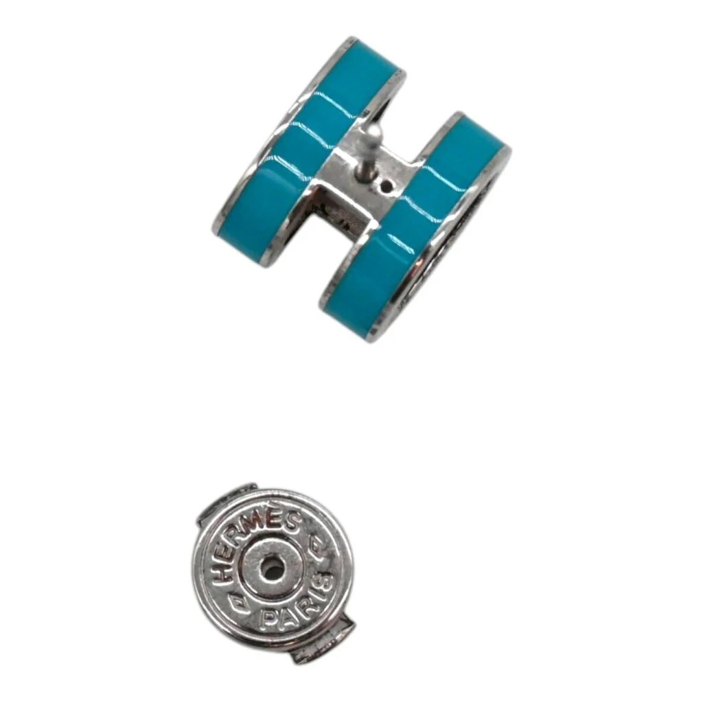 HERMÈS | Mini Pop H Blue Enamel Palladium Plated Stud Earrings