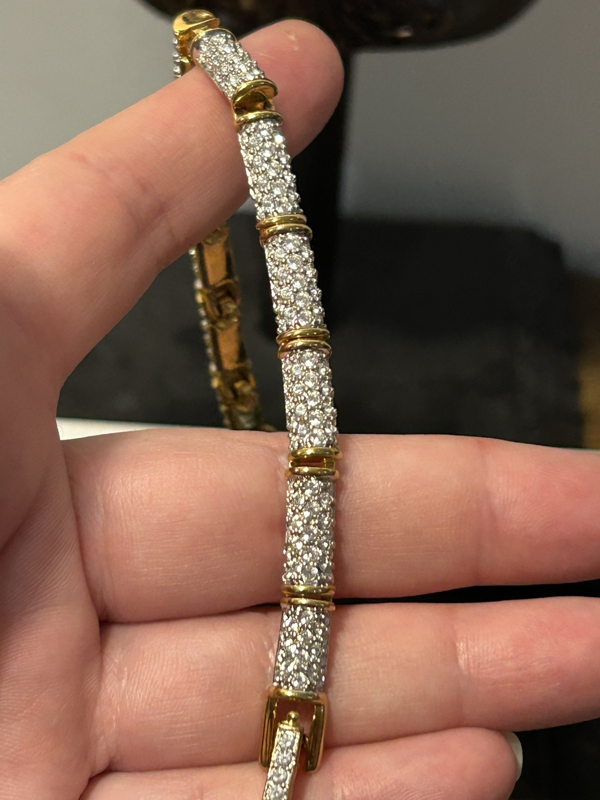 Vintage Swarovski Clear Pave Yellow Gold Plated Tennis Bracelet 18.5 cm approx