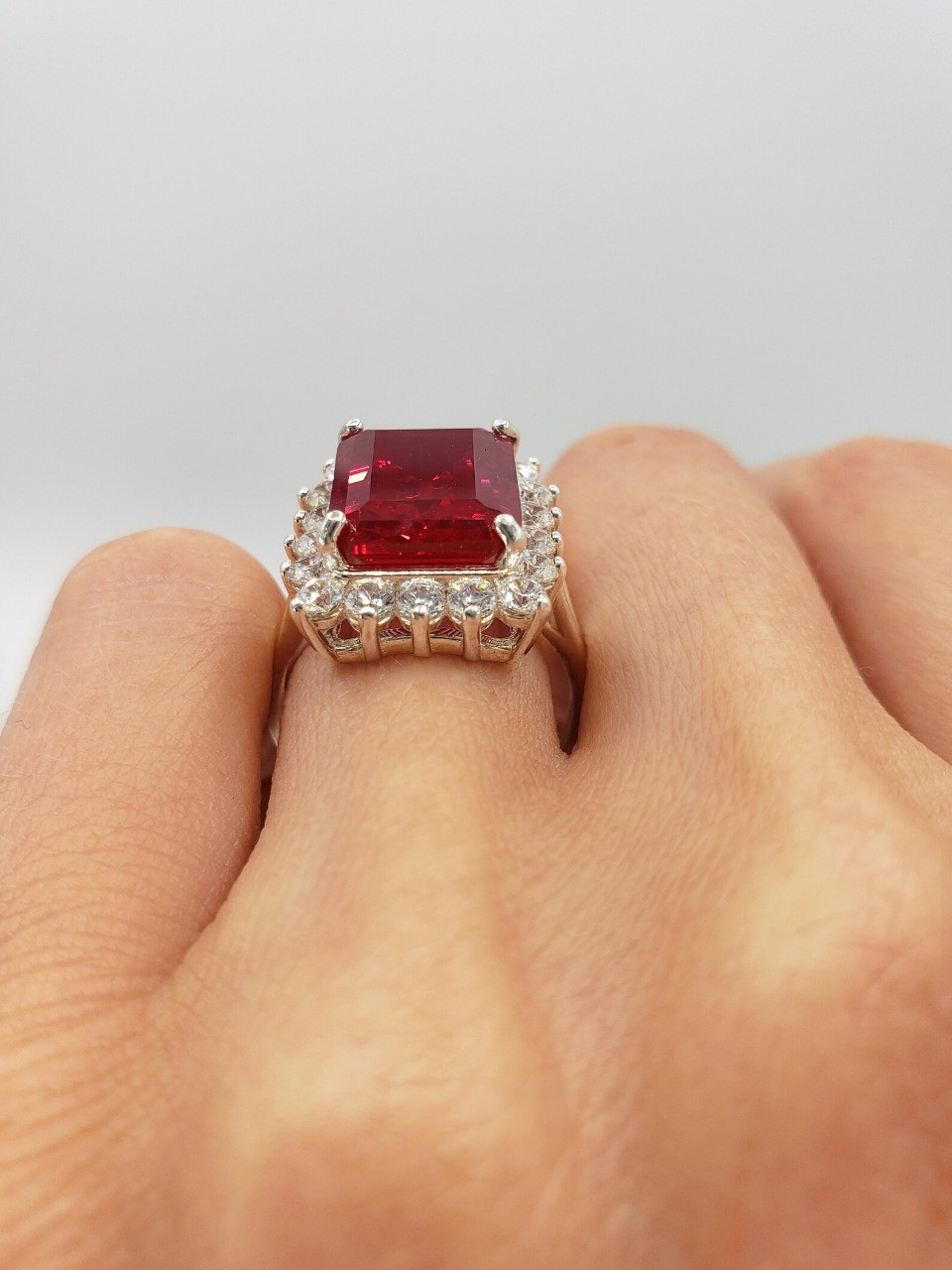 6.80 Ct Natural Red Ruby Diamond Anniversary Ring 14K White Gold Size 6.5