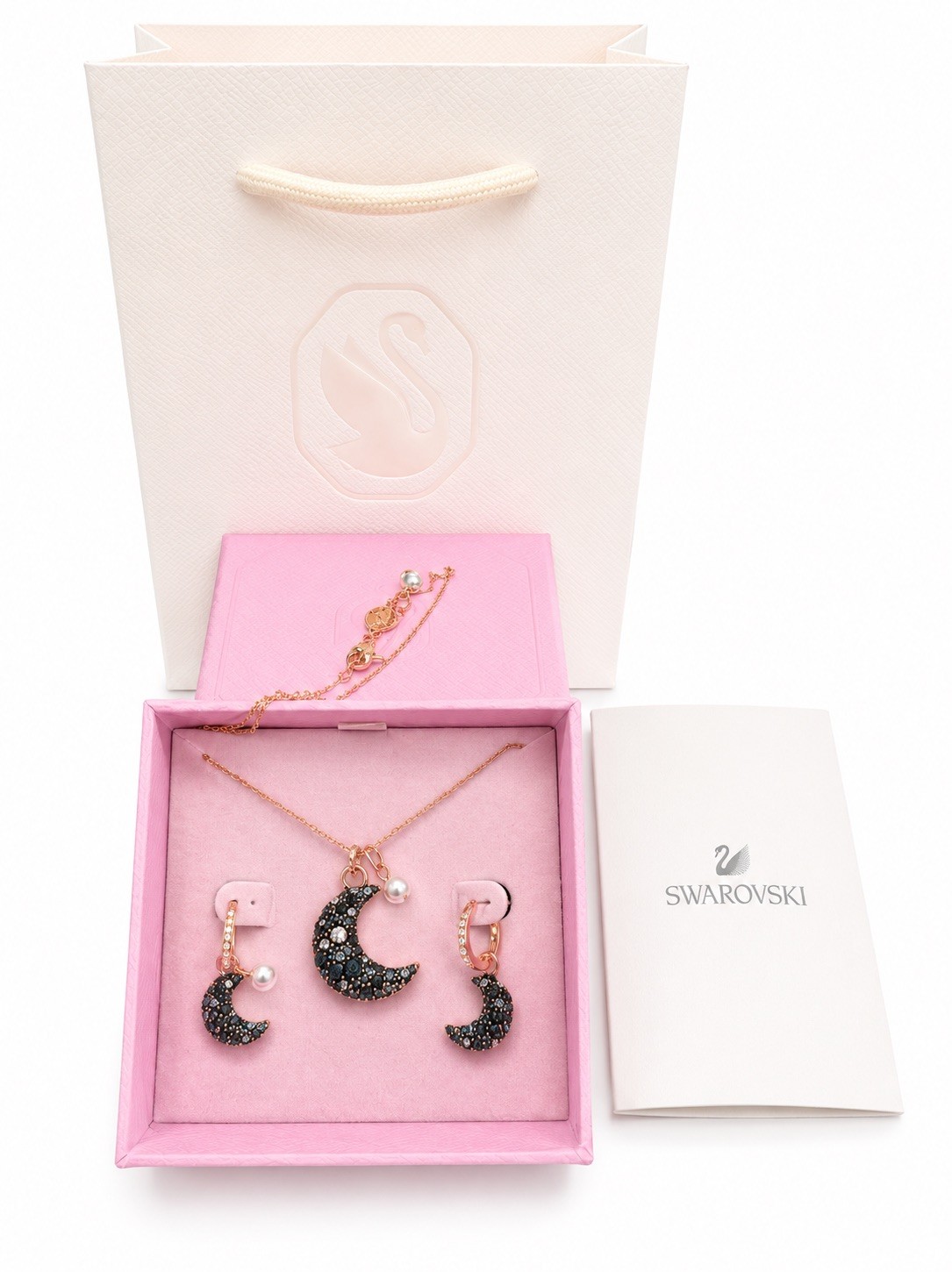 Swarovski Sublima Drop Earrings Asymmetrical Design, Moon, Rose Gold-Tone Plated
