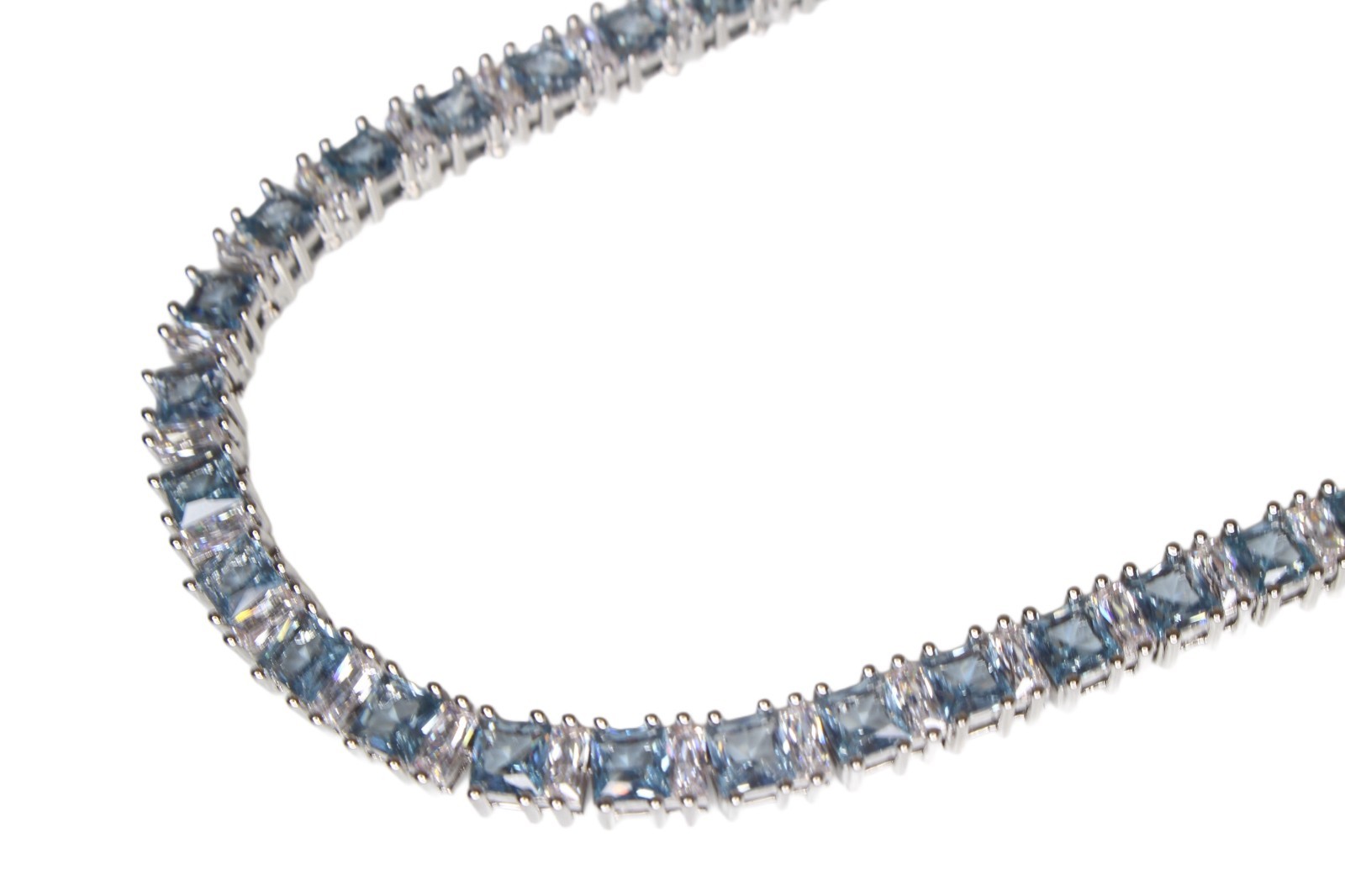 4mm True Blue Tennis Chain Necklace 85ctw BAGUETTE Lab Sim VVS1 Diamond Sapphire