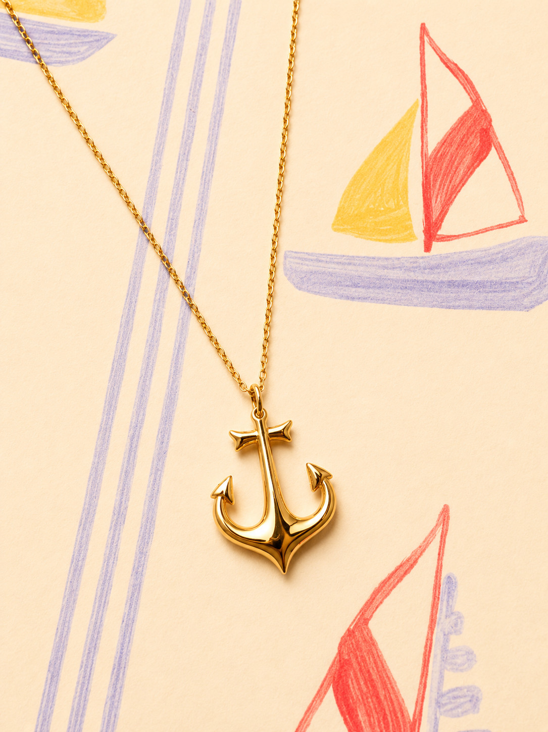 Real 14K Yellow Gold Anchor Pendant Necklace 18in Nautical Ocean Charm Gift