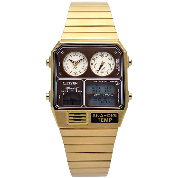 【CITIZEN】Record Label Ana-Digi Temp JG2103-72X Gold Quartz Watch Japan limited