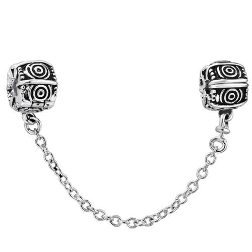 S925 STERLING SILVER CIRCLES CLIPPED SAFETY CHAIN FOR EUROPEAN CHARM BRACELETS