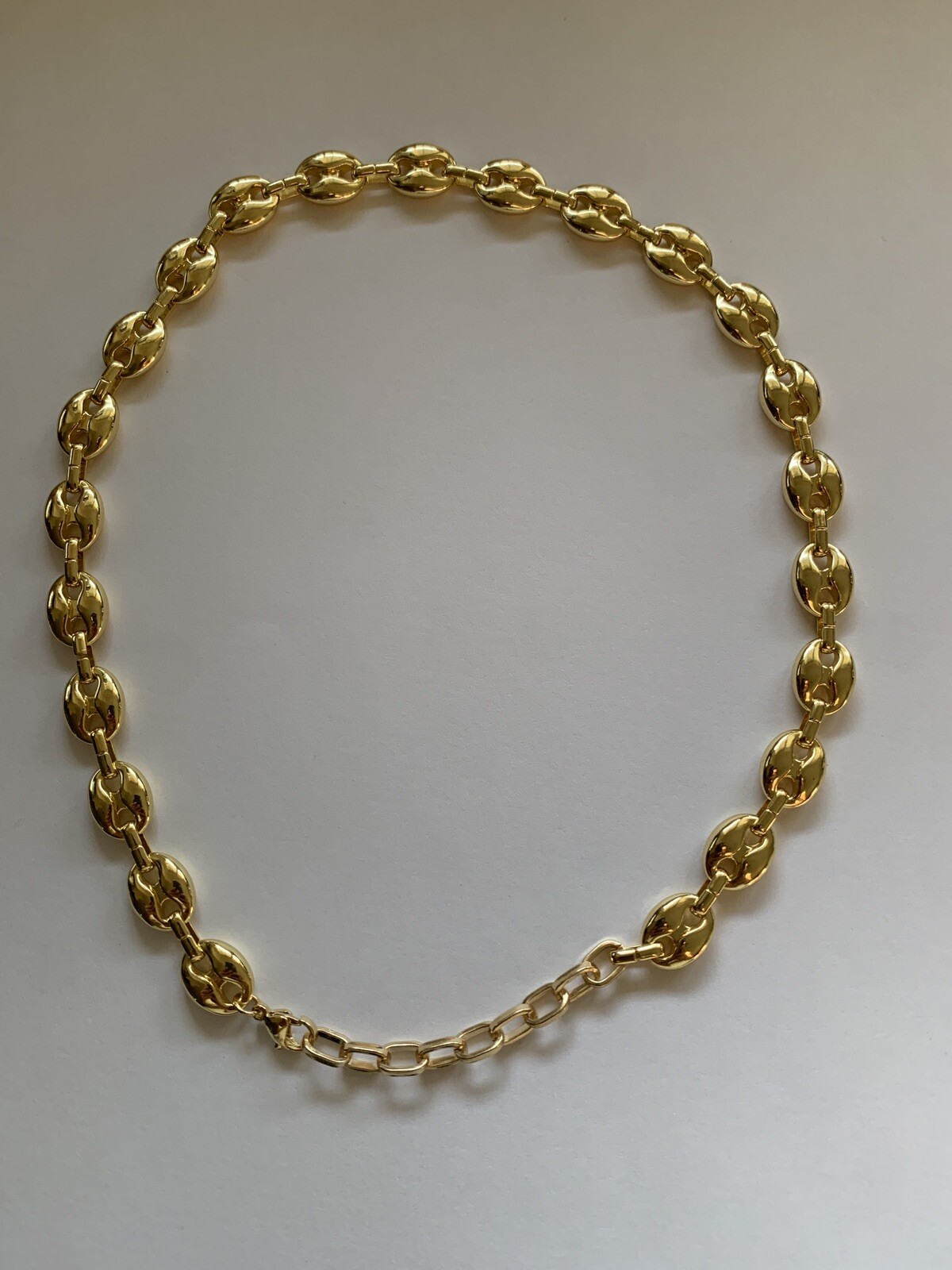 14k yellow gold Plated Puffy Puffed Anchor Mariner Link Chain Necklace 1cm