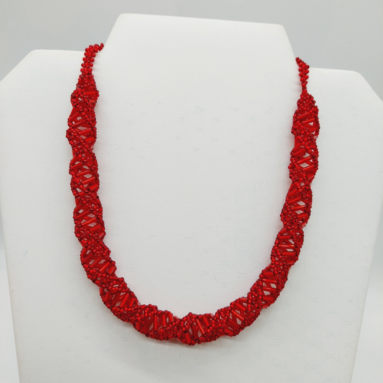 Seed Beaded DNA Design Statement Necklace Red & Black Brown Lot Of 2