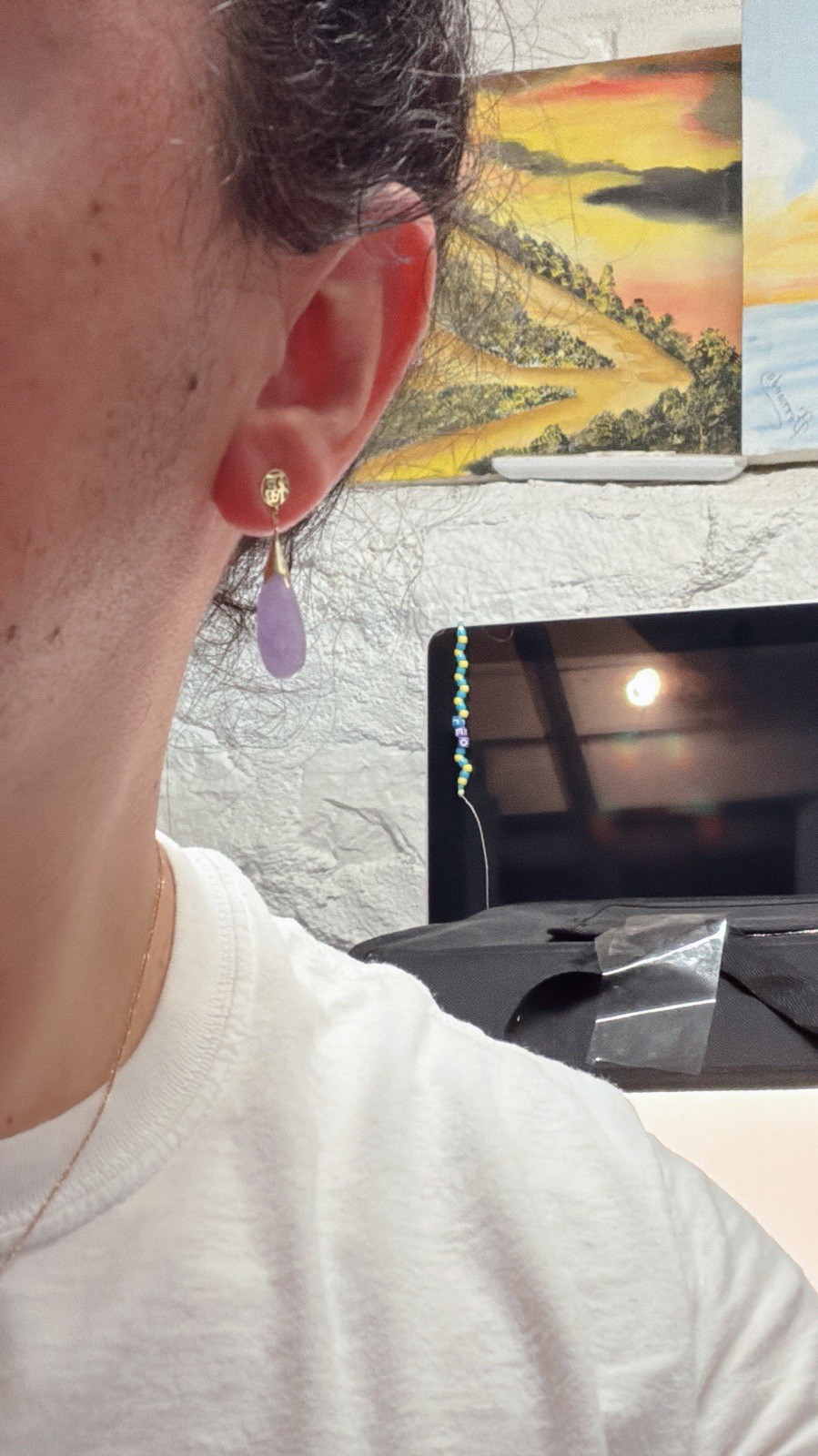 14k Yellow Gold Lavander Jade Earrings.