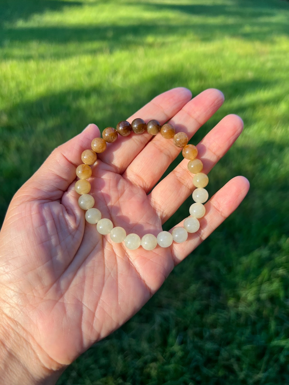 Golden Brown Genuine Nephrite Jade 8mm Bead Bracelet H318 e