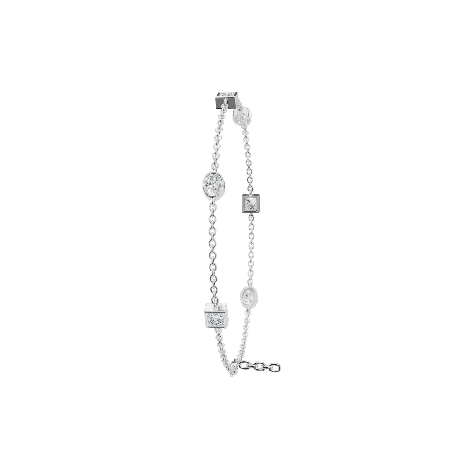 1.00 CT Princess & Oval Lab Grown Diamond Station Charm Bracelet 14K Solid Gold