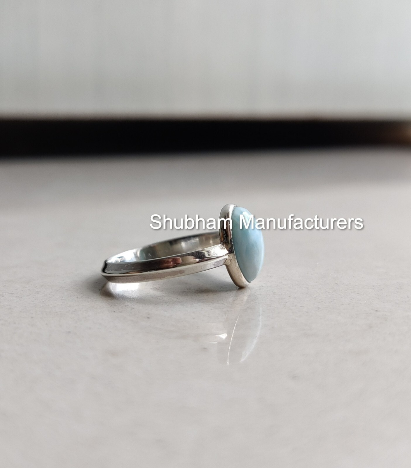 Natural Larimar Gemstone Ring Knife Edge Silver Minimalist Birthstone Jewelry