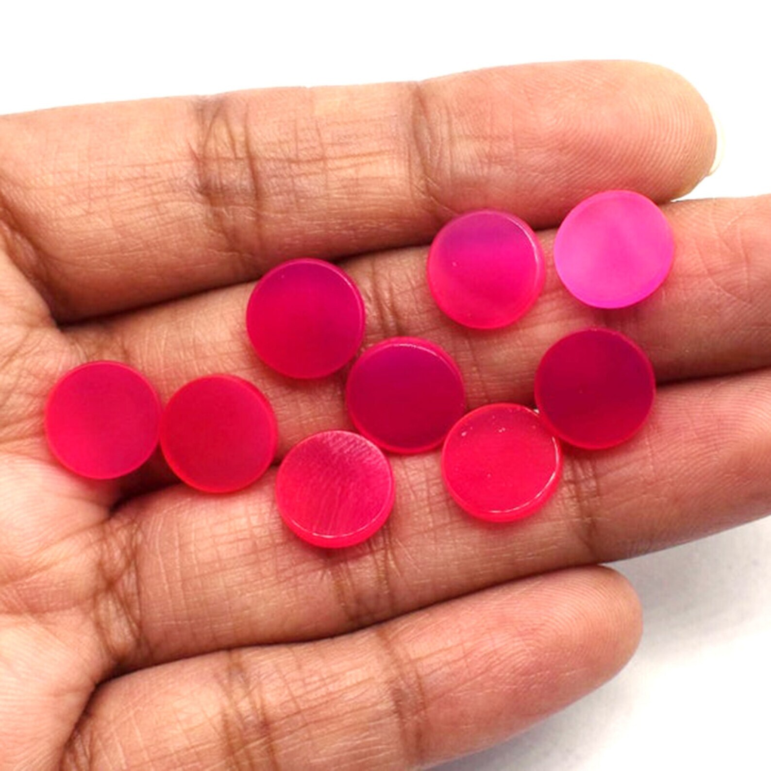 Hot Pink Chalcedony Round Disc Shape Flat Cabochon Loose Gemstone Jewelry Making
