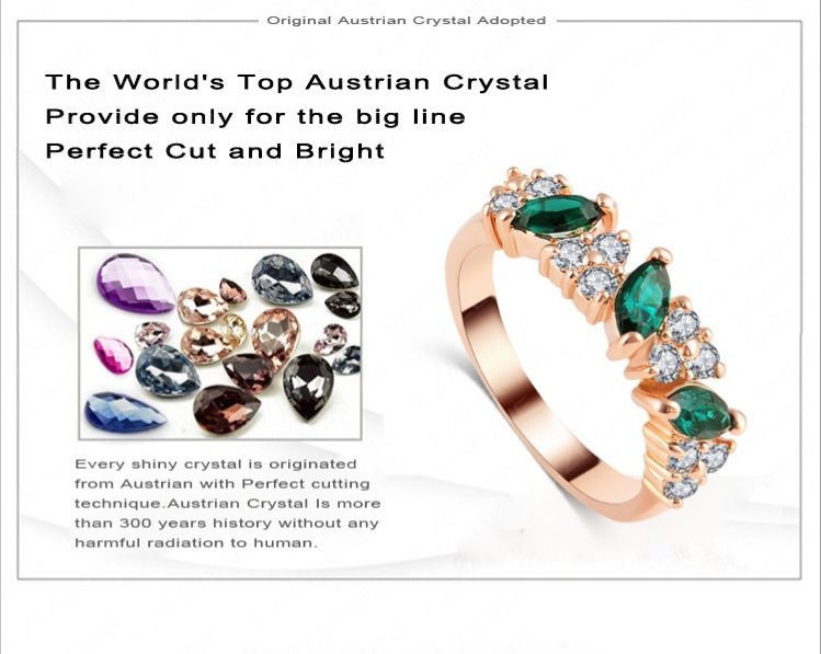 18K Rose Gold Plated Austrian Crystal Fashion Ring Women Wedding Jewelry 6 & 6.5