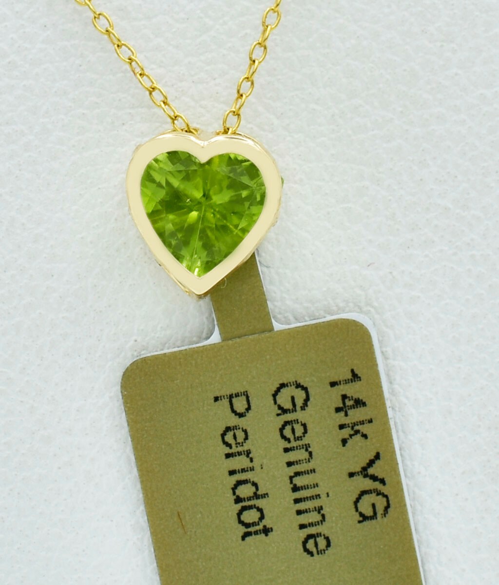 GENUINE 0.78 Cts PERIDOT HEART PENDANT 14K YELLOW GOLD – Free CHAIN – NWT