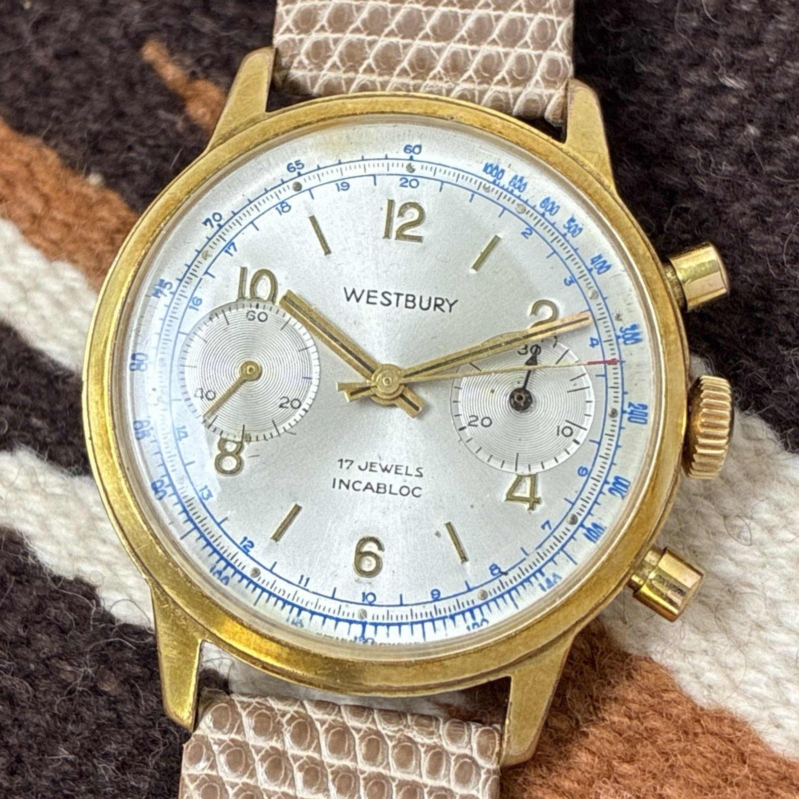 Westbury 1960s Mechanical Chronograph Valjoux 7733 36mm Vtg Tachymeter Dial
