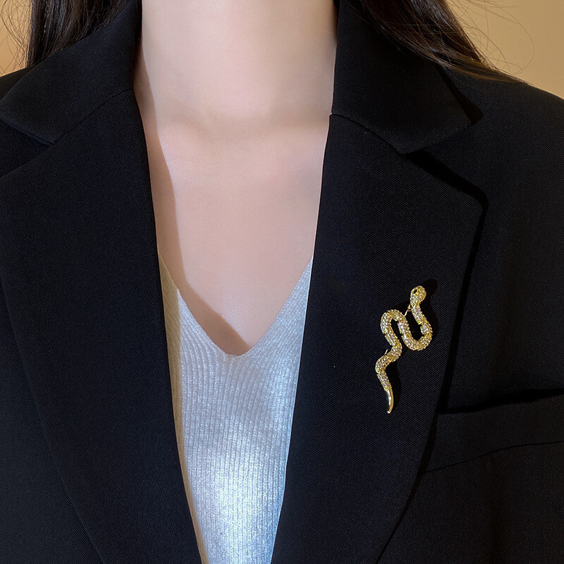 1pc Elegant Vintage Snake Brooch Pin, Zinc Alloy with Rhinestone Pin Jewelry