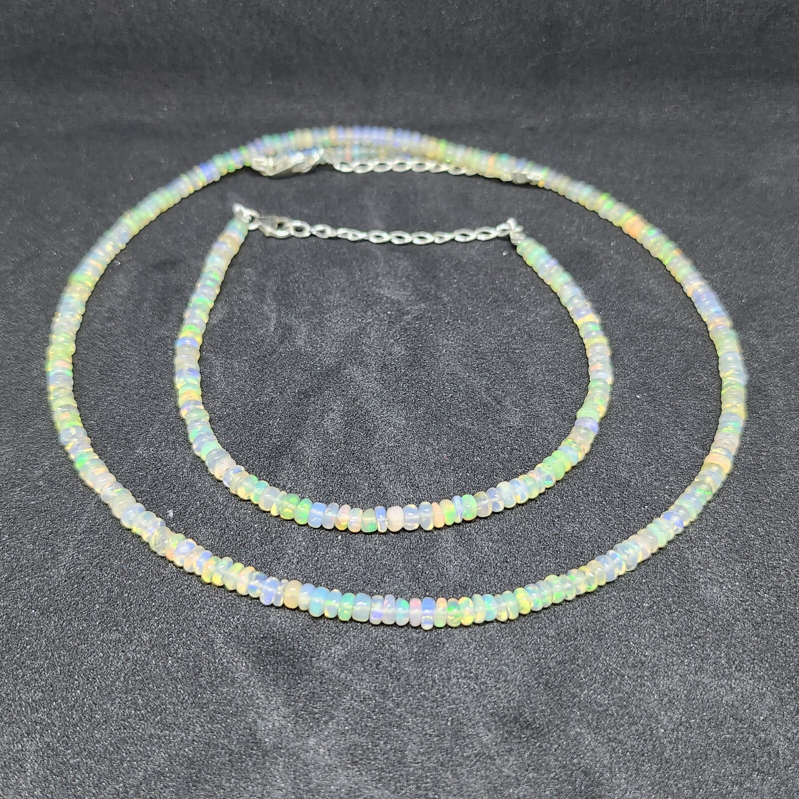 Combo AAA+ Welo 53 CTW Opal Rondell beaded necklace & Bracelet, Sterling silver