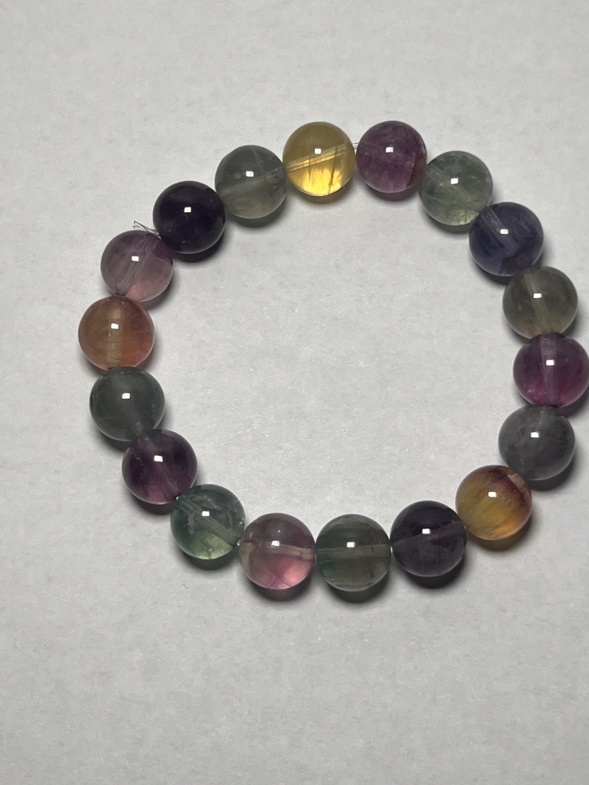 Rainbow Fluorite Beaded Bracelet – Stretchable (11 mm)