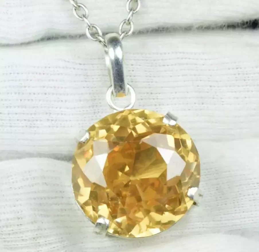 AA+ 94 Ct+ Natural Yellow Zircon 925 Solid Silver Pendant Certified HG Gemstone
