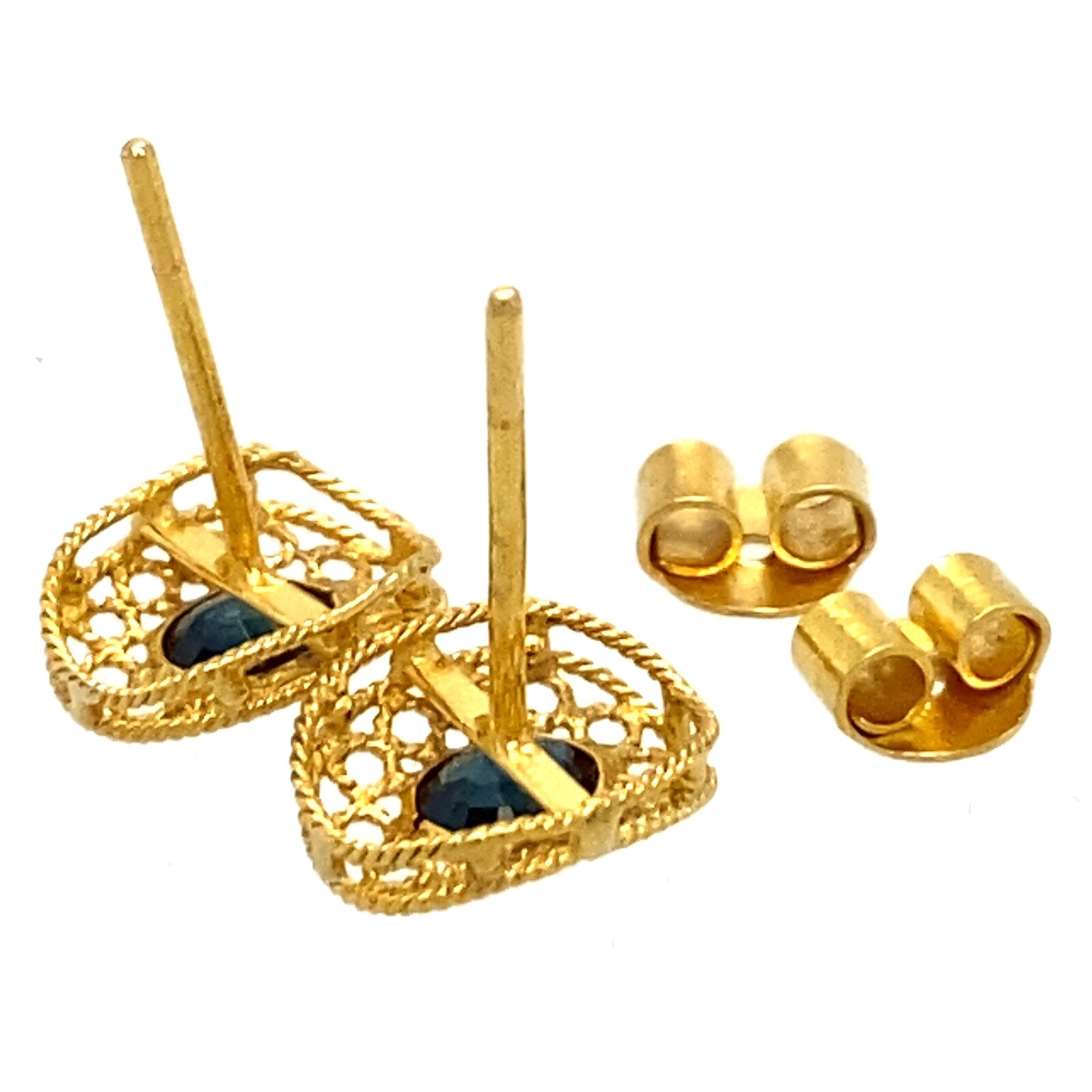 Pretty Openwork 18 Karat Gold & Oval Sapphire Stud Earrings, 1.4 Grams
